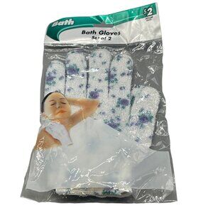 Bath gloves set of 2 floral green purple length 7.5" width 5" new in package